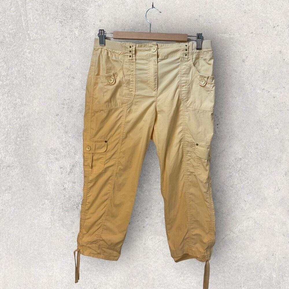 Chicos Womens Pants Size 00 Extra Small Yellow Cargo Elastic Waist Crop